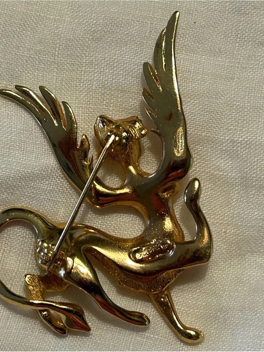 Gold-Tone Winged Mythical Creature Brooch for Women